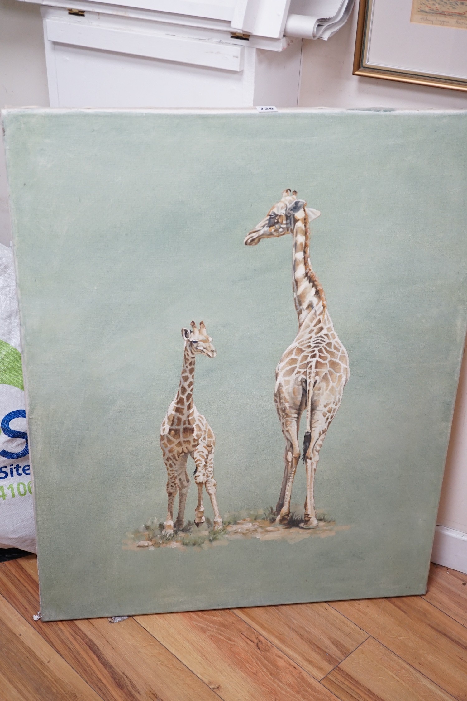 After David Shepherd, oil on canvas, Two giraffes, 99 x 79cm, unframed